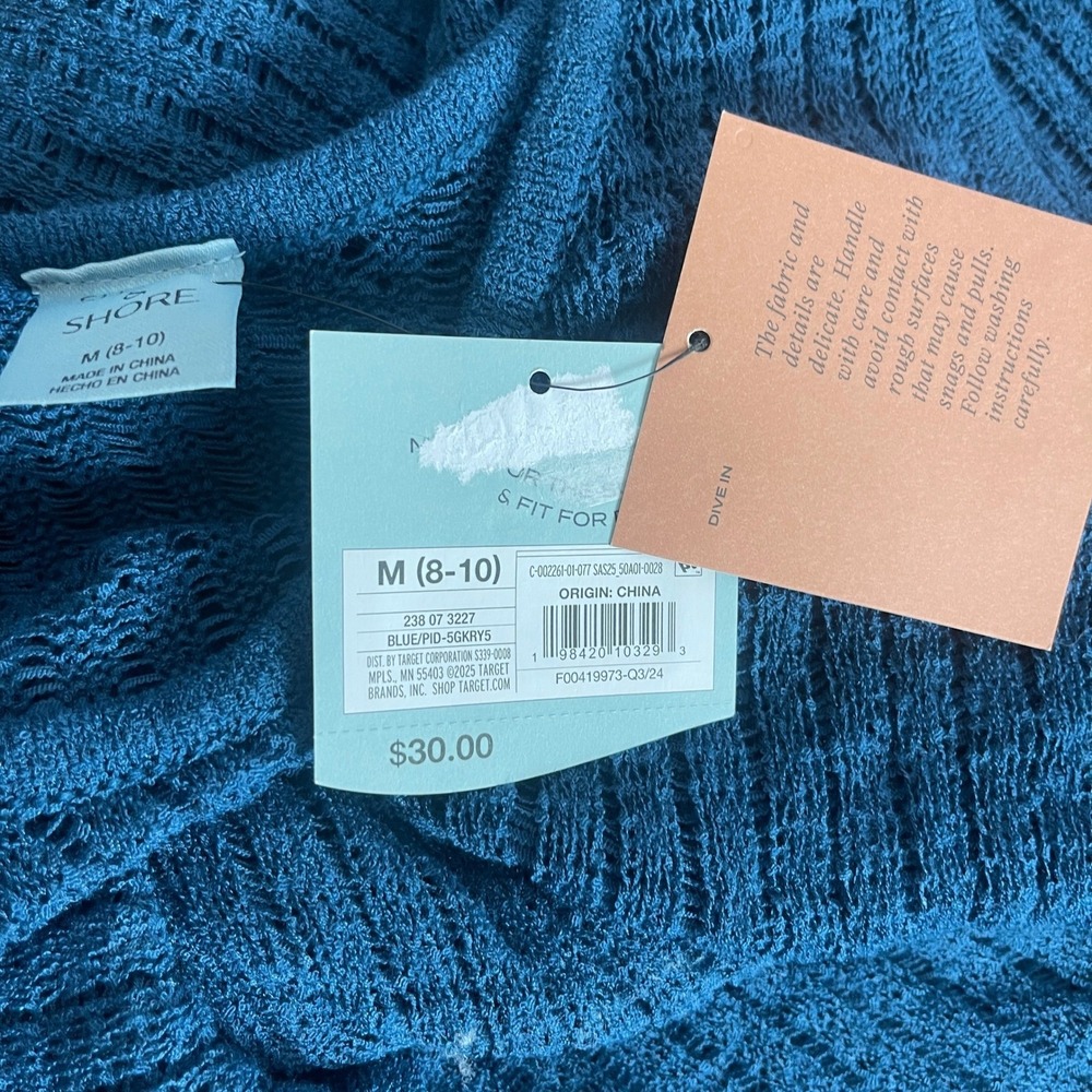 Shade & Shore Women Blue Open Knit Crochet Maxi Dress Beach Cover Up Side Slit S - Picture 9 of 9